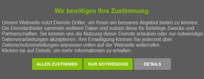 Consent Management Platform / Cookie-Banner: Eine typische Einwilligungsabfrage für Webseiten