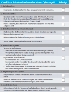 Checkliste zu Sofortmaßnahmen bei einem Cyberangriff