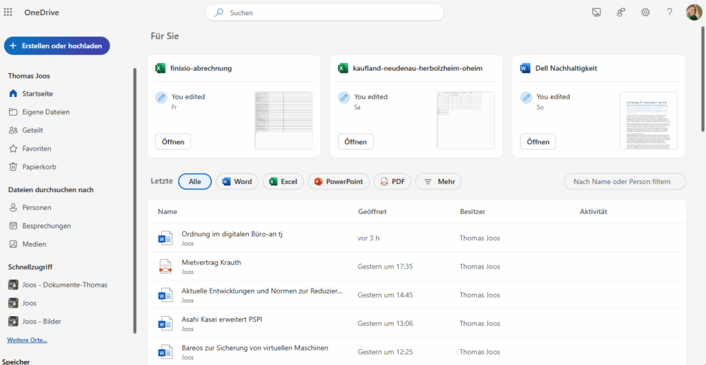 OneDrive sollte idealerweise nur für die Speicherung persönlicher Daten genutzt werden